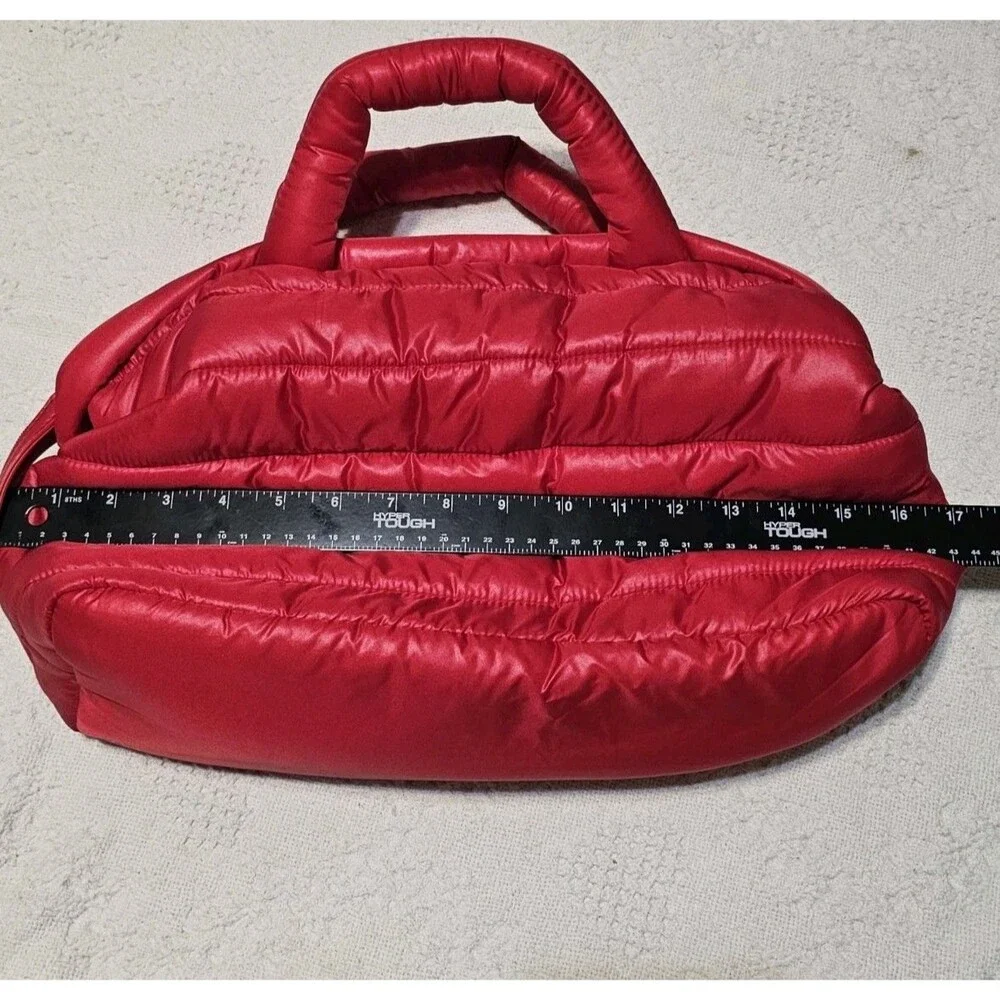 Estee Lauder Red Puffer Shoulder Bag Padded Quilted Tote Crossbody Handbag NWOT
